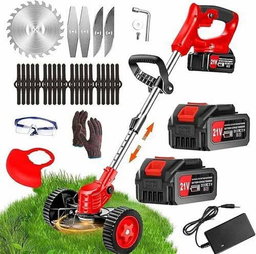 A cordless electric lawn mower and weed trimmer kit