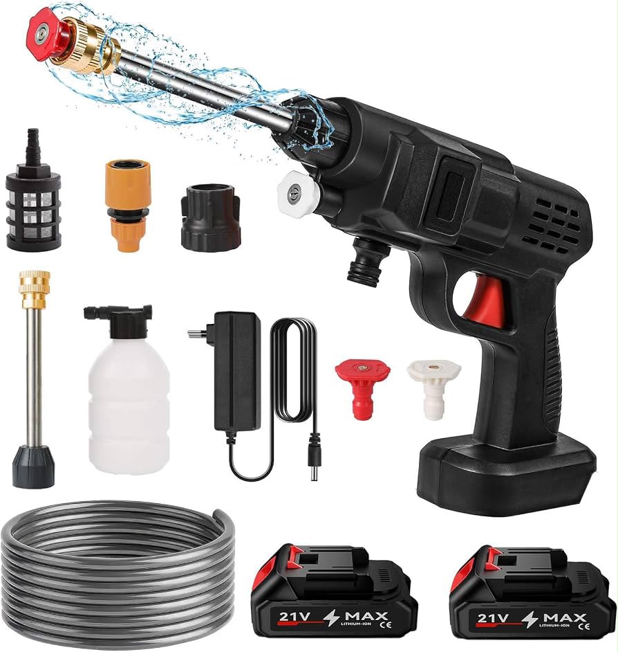 A cordless portable pressure washer kit