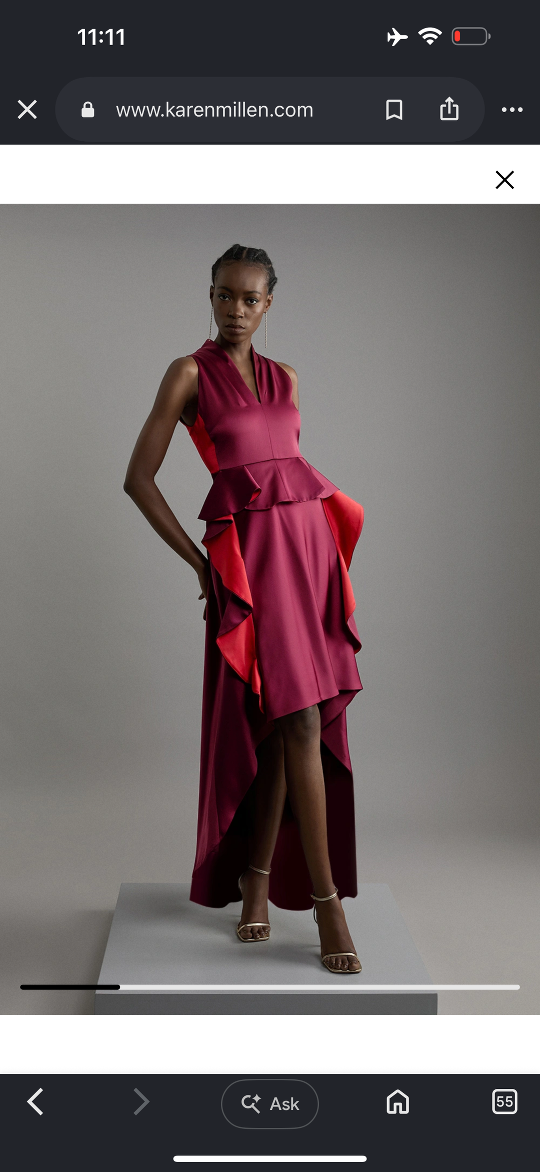 Karen Millen Tailored Colour Block Ruffled Midaxi Dress