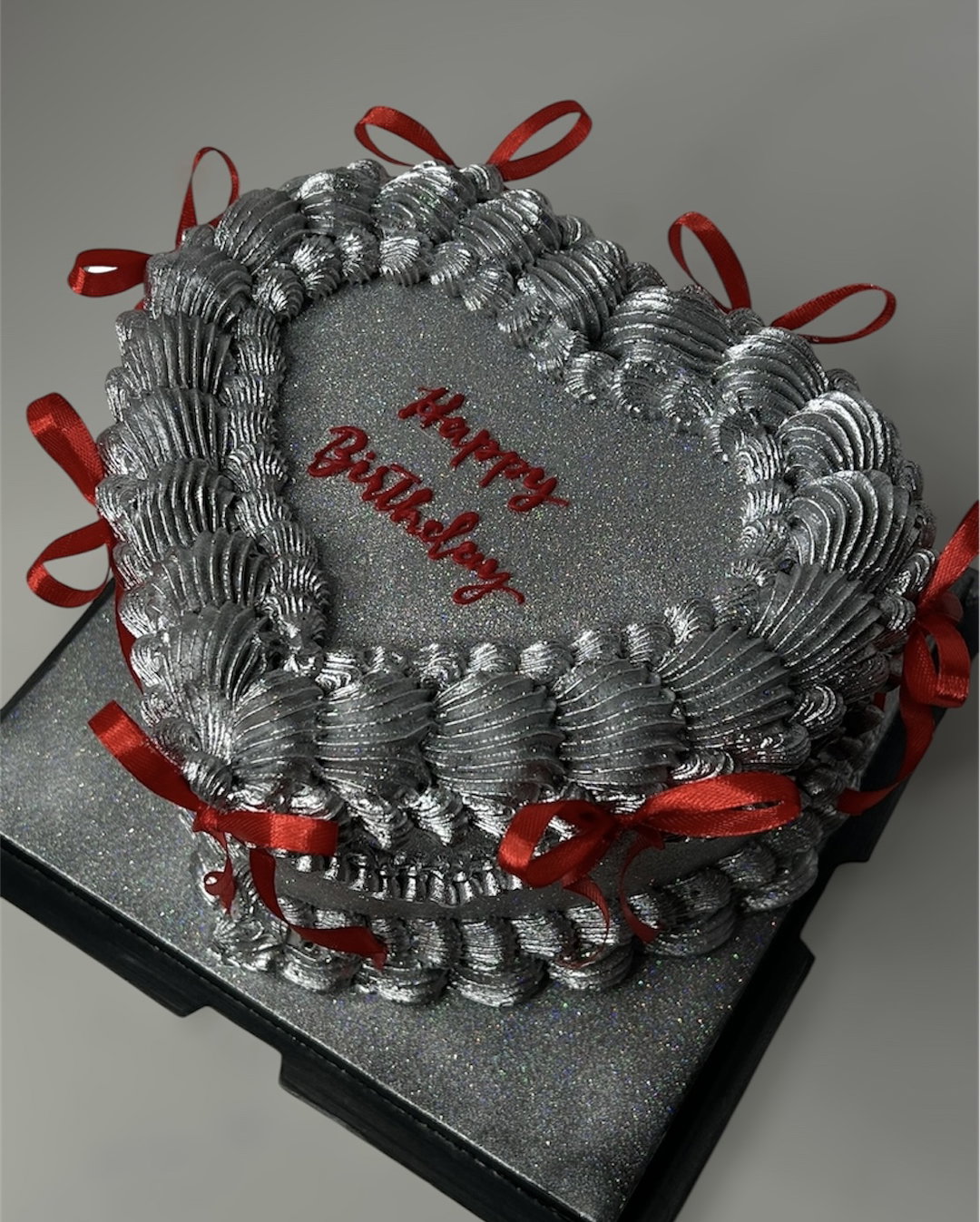 Silver Glitter Cake With Bows