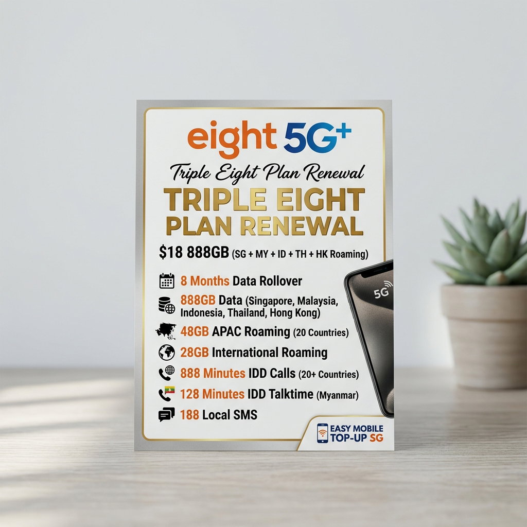 Eight 5G+ $18 888GB (SG + MY + ID + TH + HK Roaming) Triple Eight Plan Renewal_0