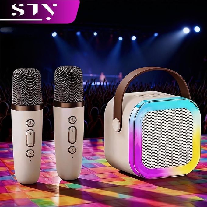 Children’s Bluetooth Speaker with Colorful Lights and Mini Wireless Microphones.