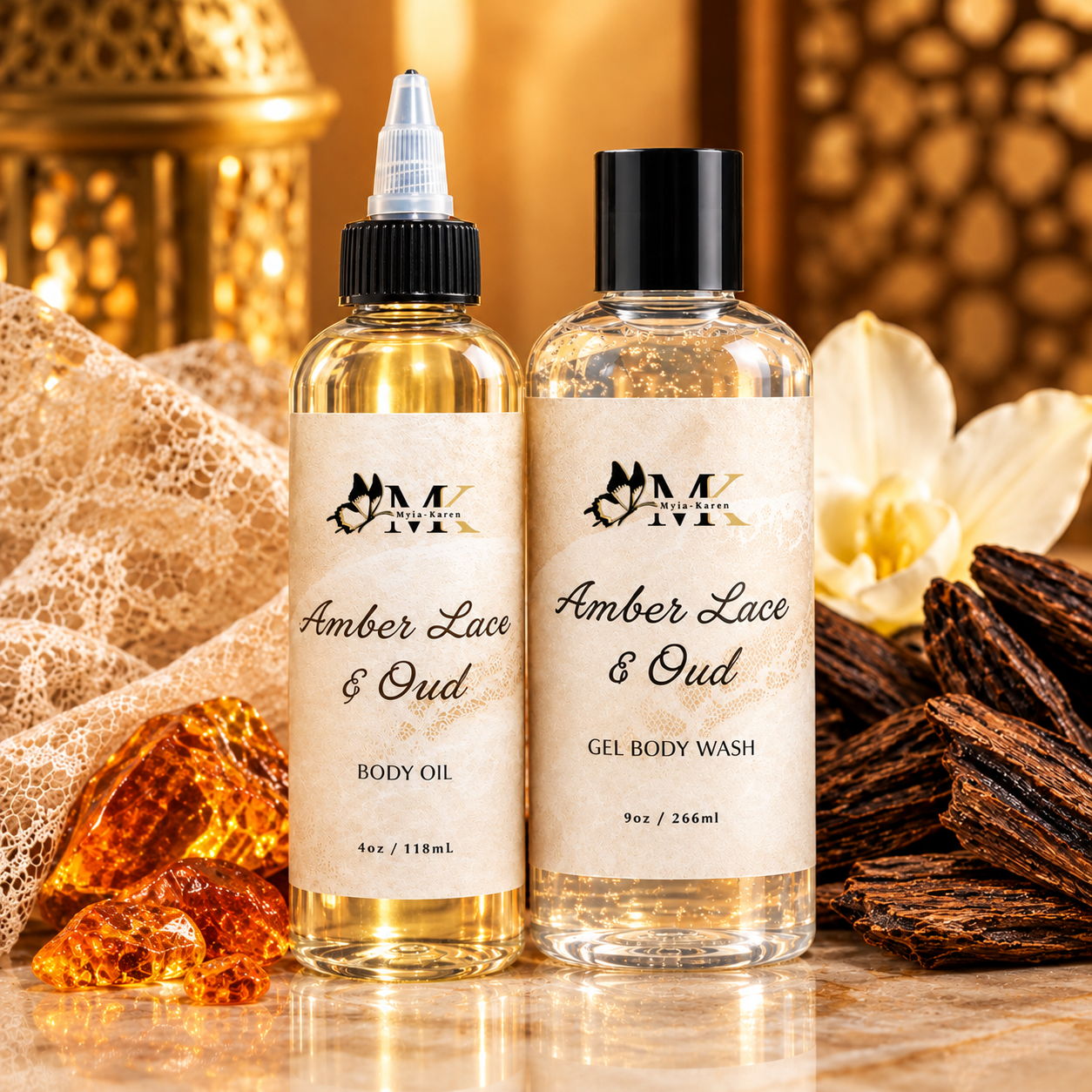 Amber Lace & Oud Body Oil & Body Wash_0