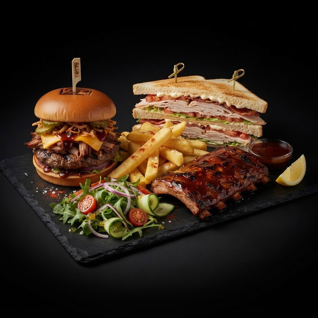 Rib burger+ club sandwich + half Rack+ chips+ salad _0