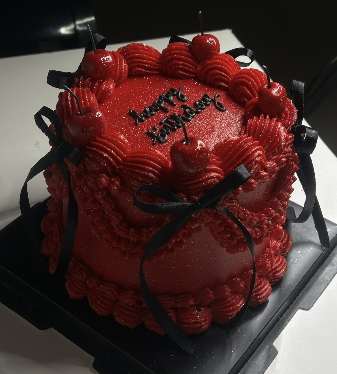  Glitter Cake with Bows and Cherries_1