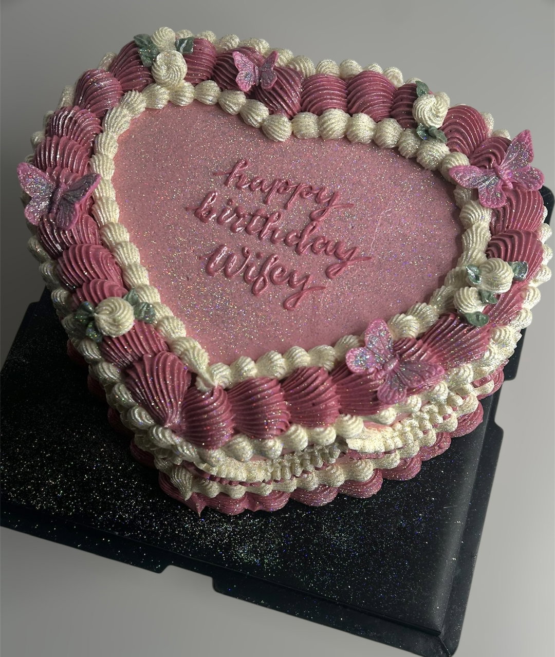 Pink Glitter Cake with edible butterflies