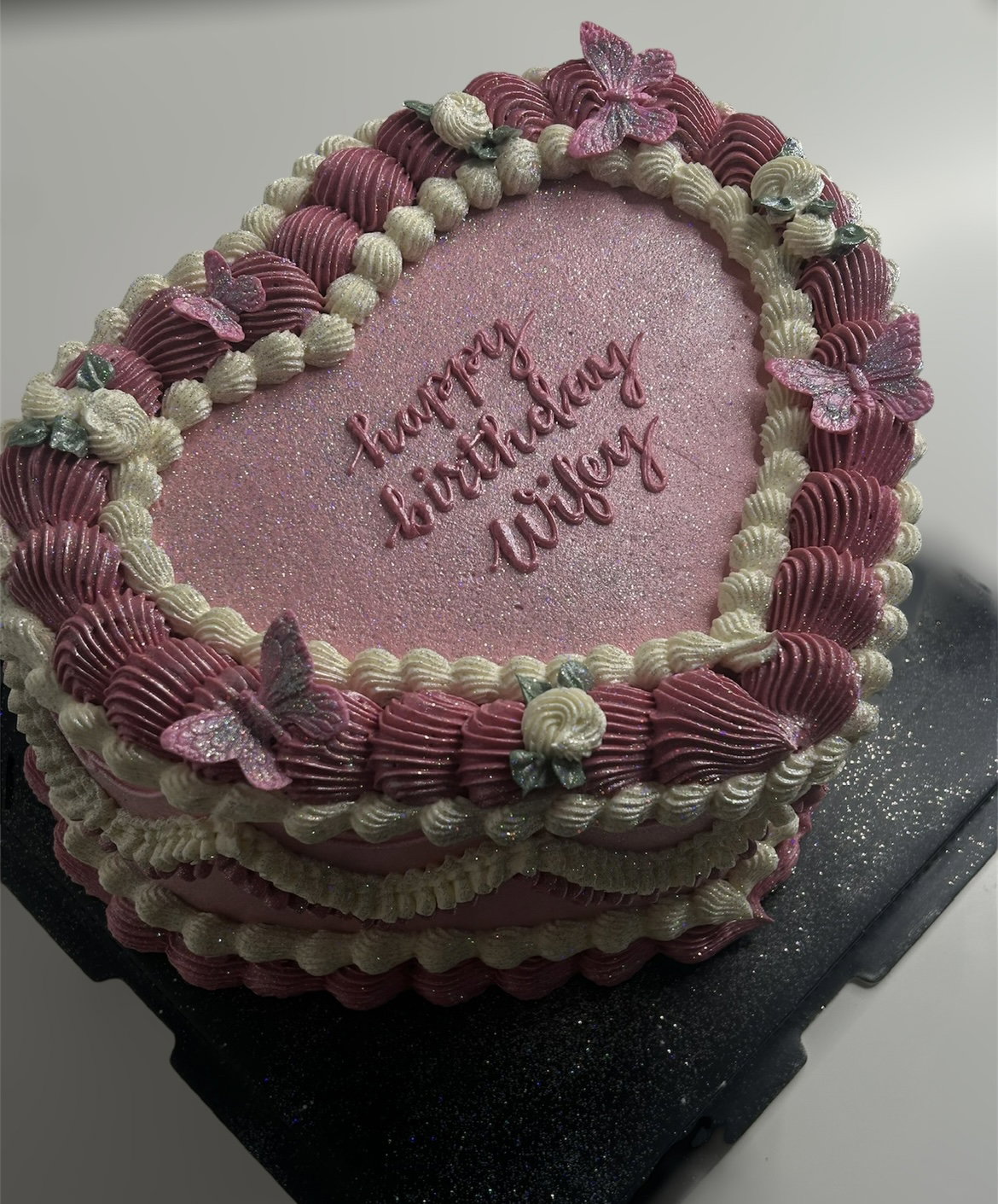 Pink Glitter Cake with edible butterflies_1