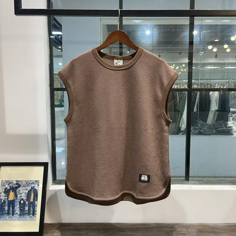 Vintage Brown Solid Sleeveless Vest Tank Top