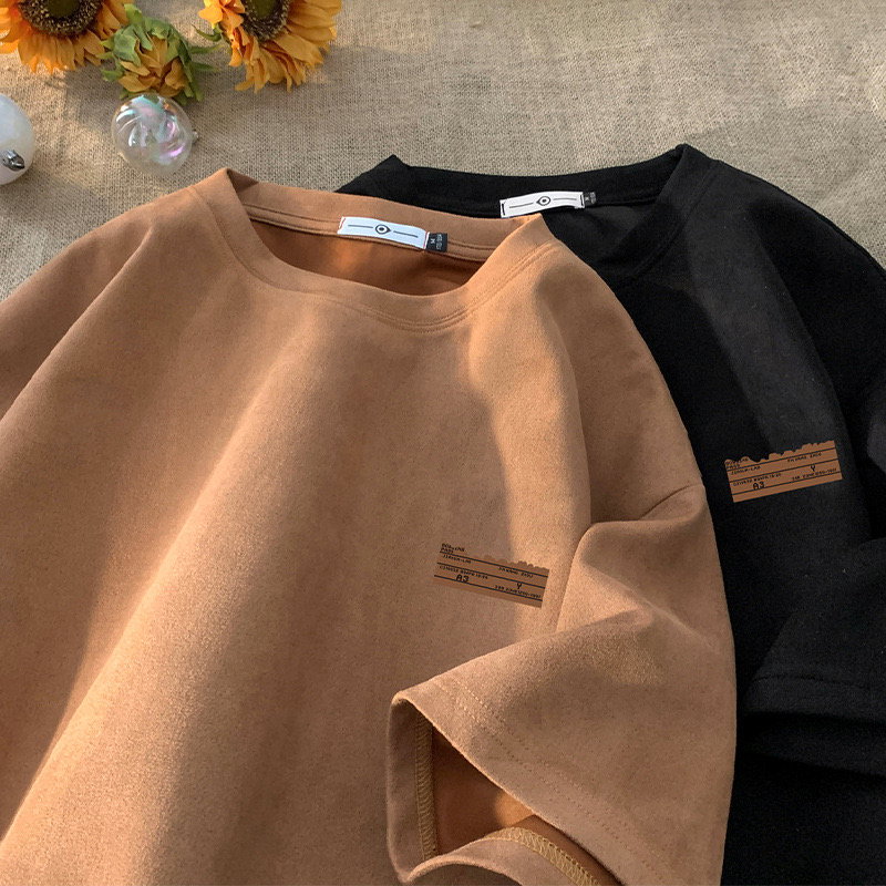 Faux Suede Minimalist Short-Sleeve T-Shirt