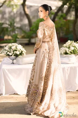 Pale Pink Tulle Peshwas Lehenga Tissue Bridal Set