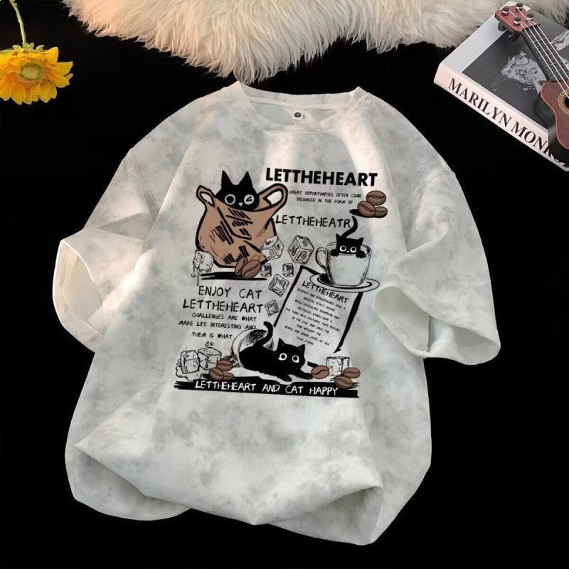 Vintage Coffee Cat Graphic T-Shirt
