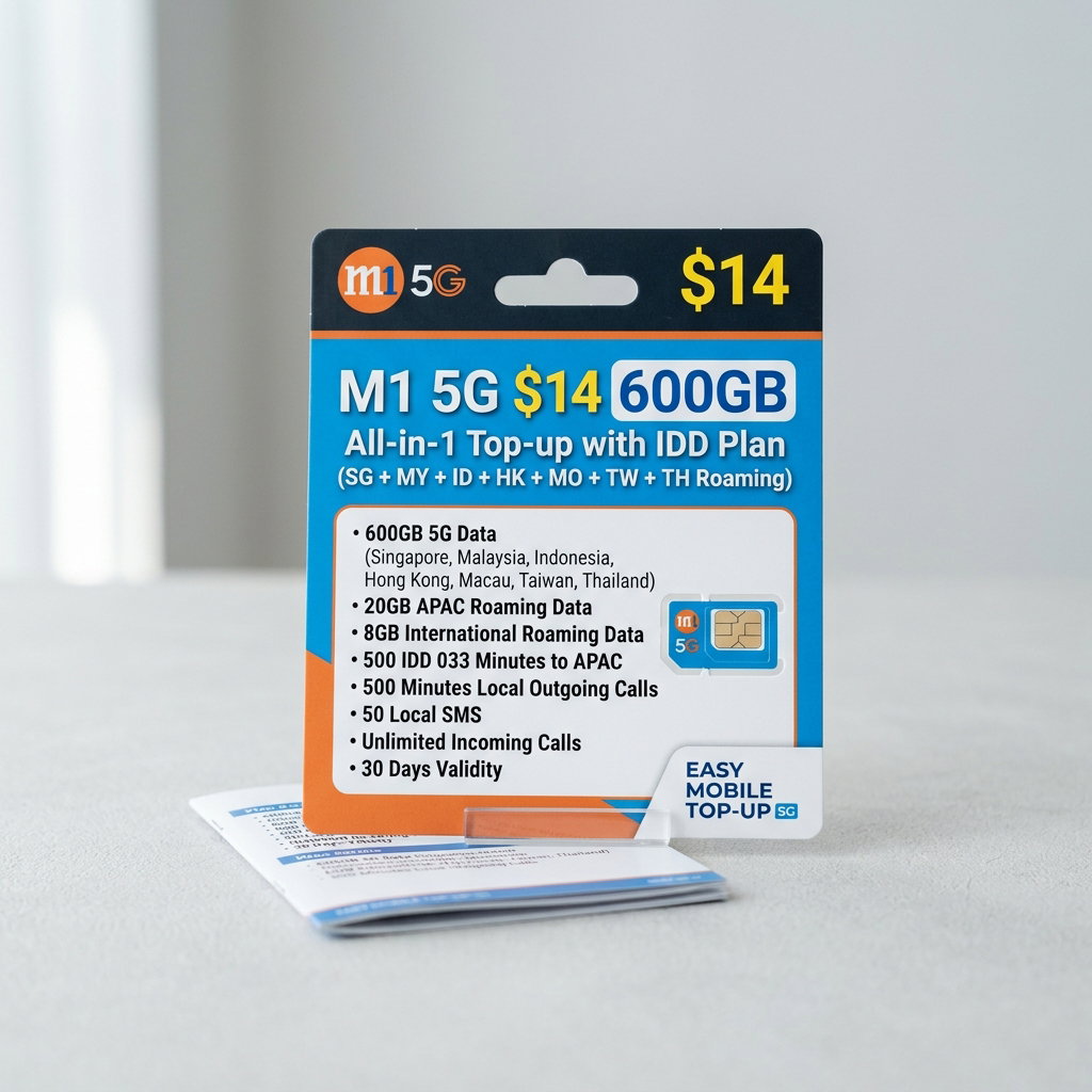 M1 5G $14 600GB (SG + MY + ID + HK + MO + TW + TH Roaming) All-in-1 Top-up with IDD Plan_0
