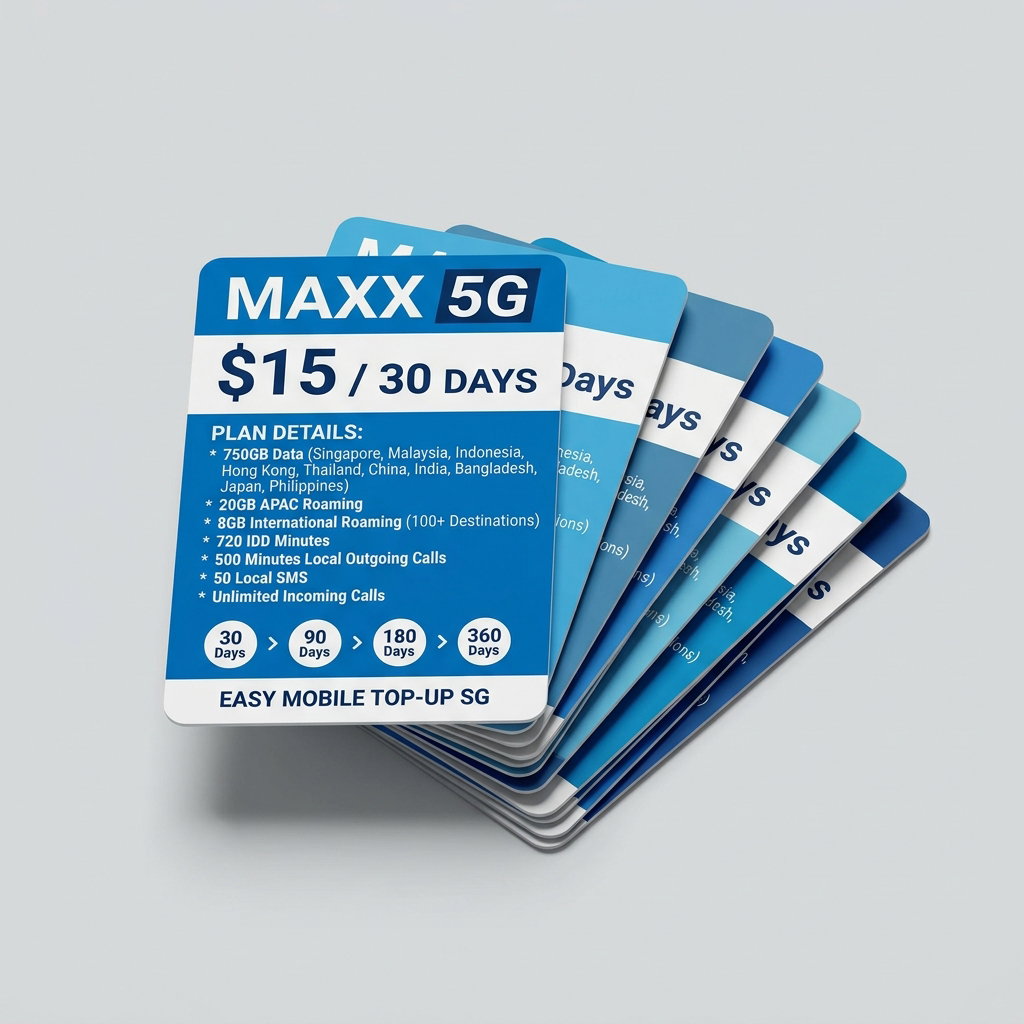 Maxx 5G $15 750GB (SG + MY + ID + HK + TH + CN + IN + BD + + JP + PH Roaming)) with IDD Add-on Plan_0