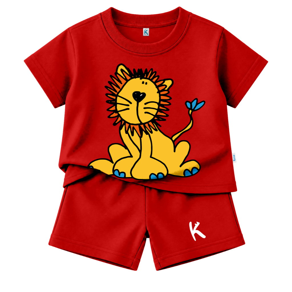 SETELAN PENDEK SERIES DRAWING ANIMAL YELLOW LION_0