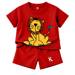SETELAN PENDEK SERIES DRAWING ANIMAL YELLOW LION