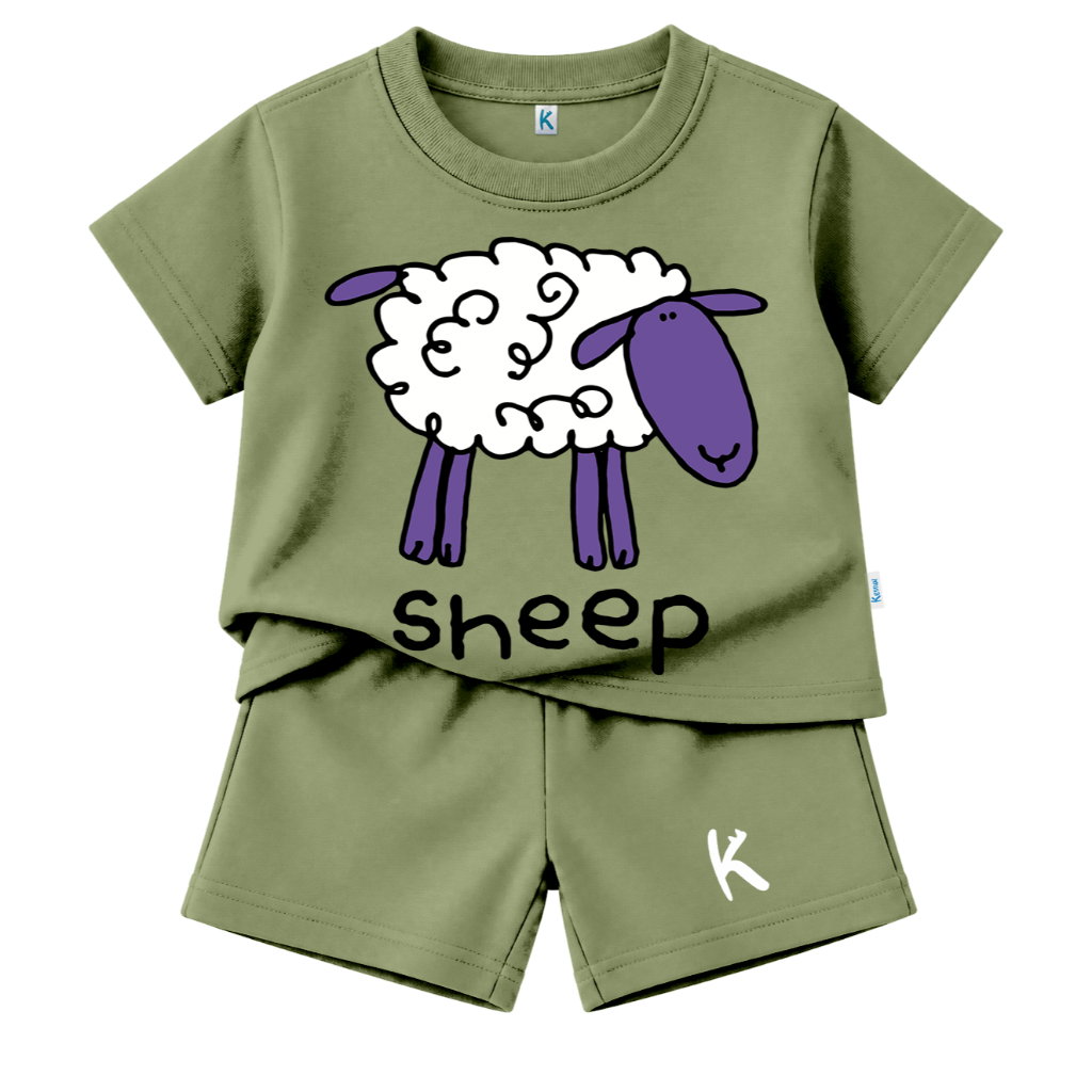 SETELAN PENDEK SERIES DRAWING ANIMAL WHITE SHEEP
