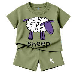 SETELAN PENDEK SERIES DRAWING ANIMAL WHITE SHEEP