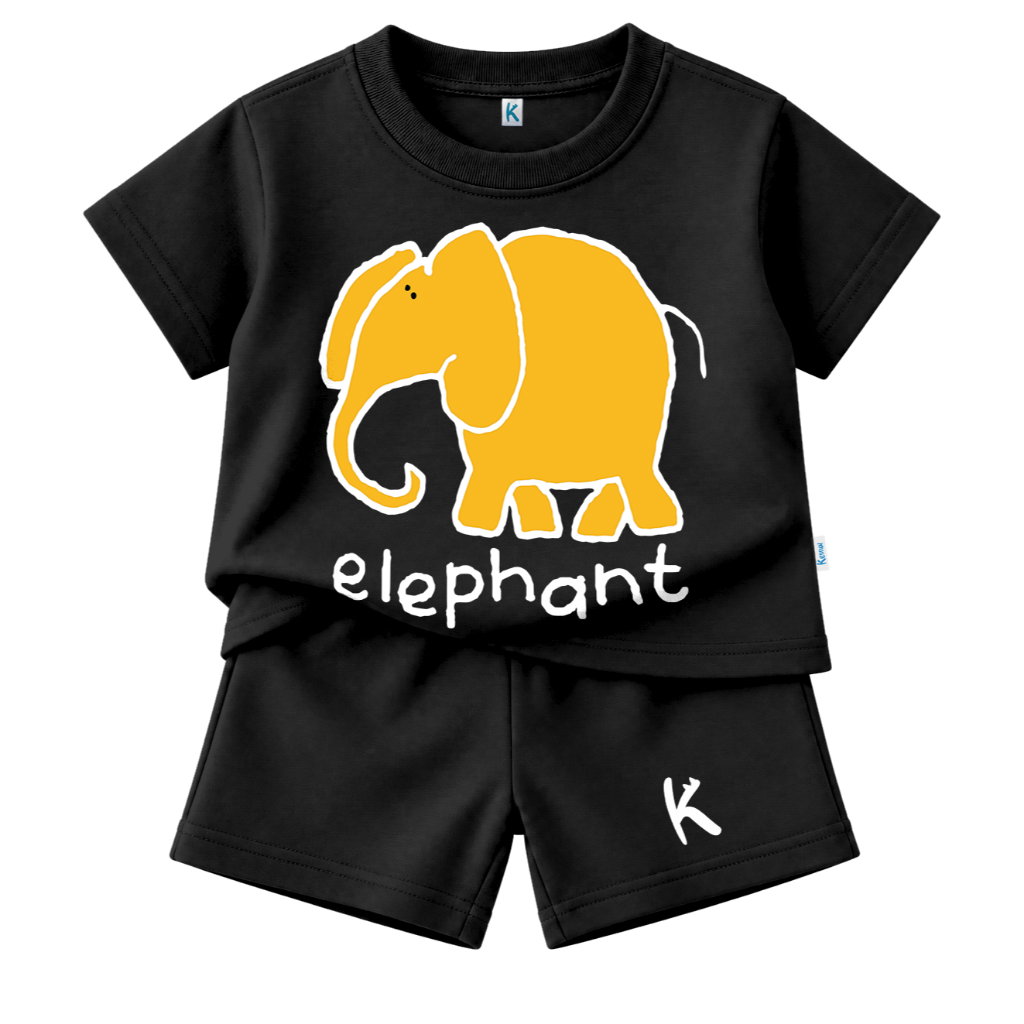 SETELAN PENDEK SERIES DRAWING ANIMAL ELEPHANT YELL