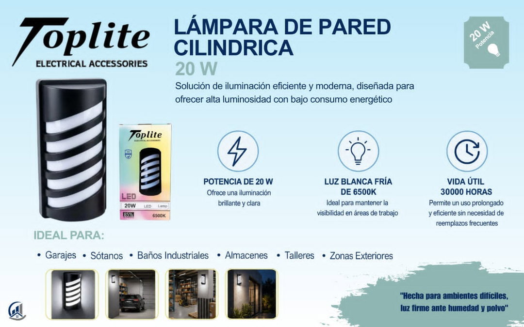 Lámpara de pared cilíndrica 20 W  Toplite 