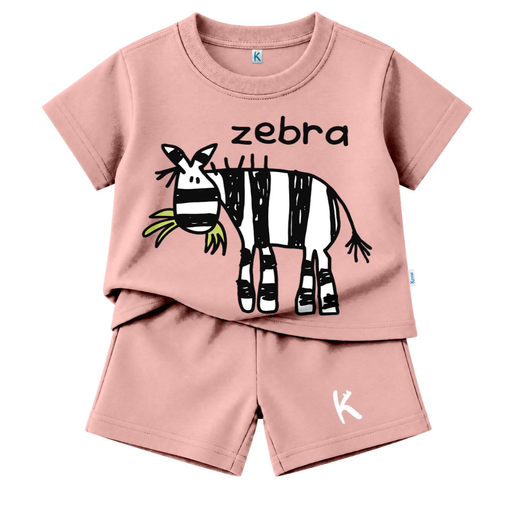 SETELAN PENDEK SERIES DRAWING ANIMAL ZEBRA EAT