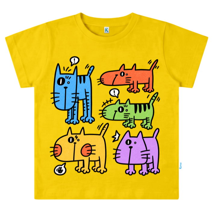 KAOS ATASAN PENDEK SERIES CHEERFUL PALS FIVE CAT