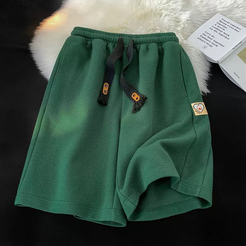 Waffle Knit Drawstring Casual Shorts