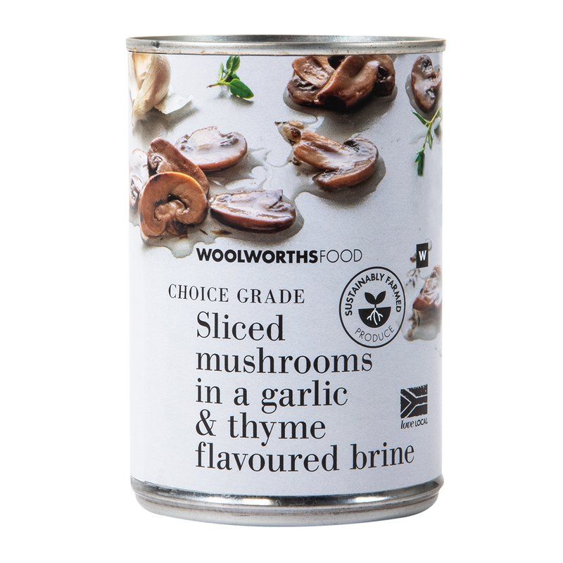 Woolies Sliced Mushrooms in Garlic and Thyme Brine 400 g