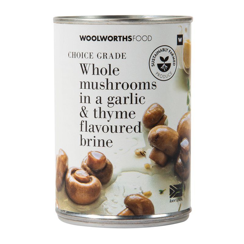 Woolies Whole Mushrooms in Garlic and Thyme Brine 400 g