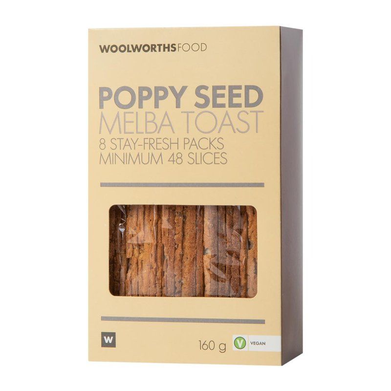 Woolies Poppy Seed Melba Toast 160 g_0
