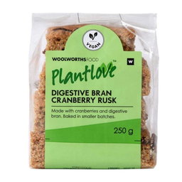 Woolies PlantLove Digestive Bran Cranberry Rusks 250 g