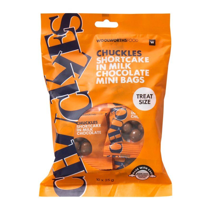 Woolies CHUCKLES Shortcake in Milk Chocolate Mini Bags 10 x 25 g_0