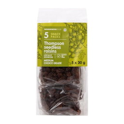 Woolies Thompson Seedless Raisins Snack Packs 5 x 30 g