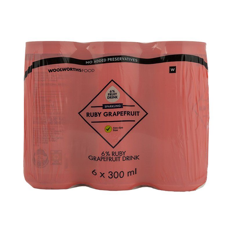 Woolies Sparkling Ruby Grapefruit Drink Cans 6 x 300 ml