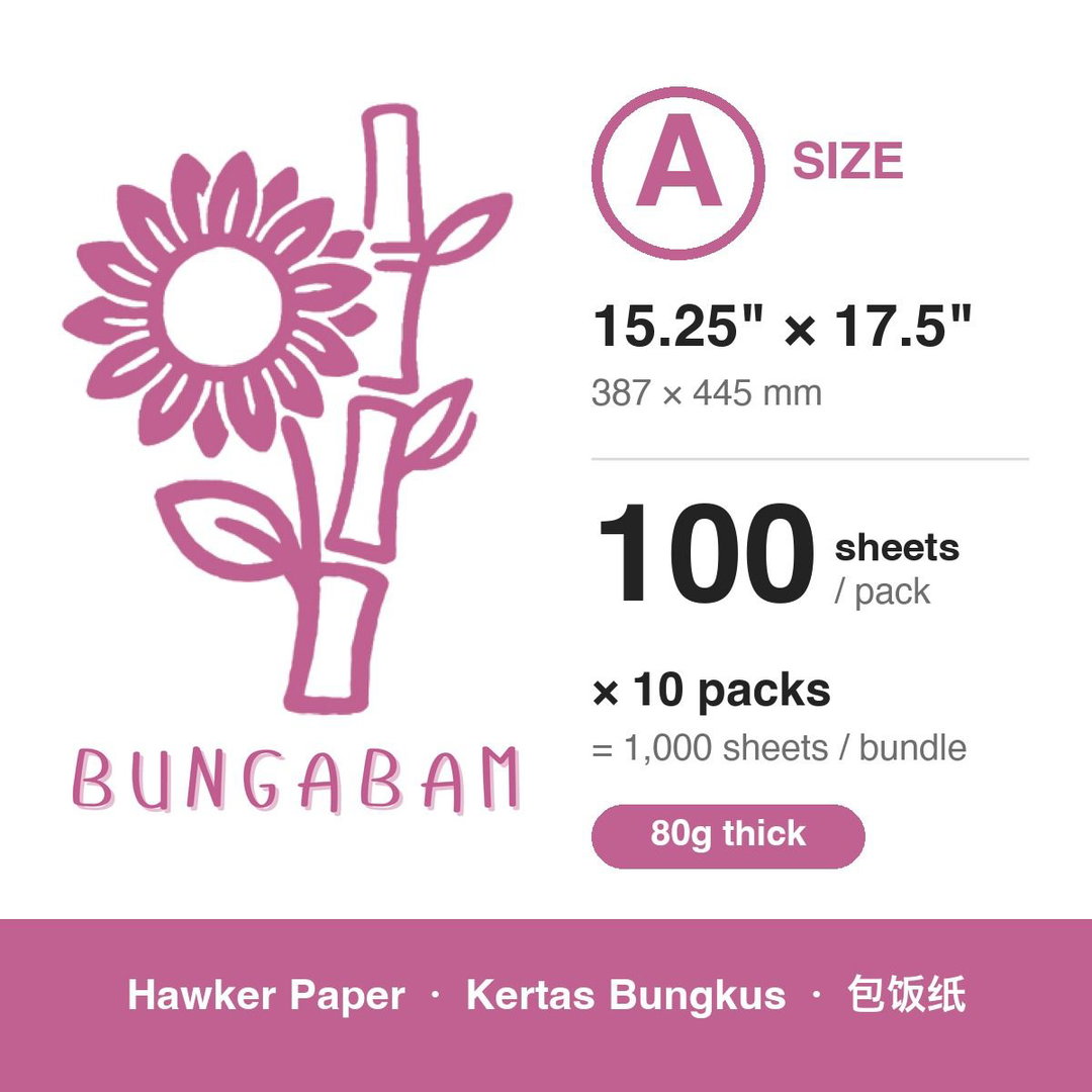 BungaBam Hawker Paper 80g / Size A 15.25" x 17.5" / 100's x 10pkt (RM0.0870/pc)
