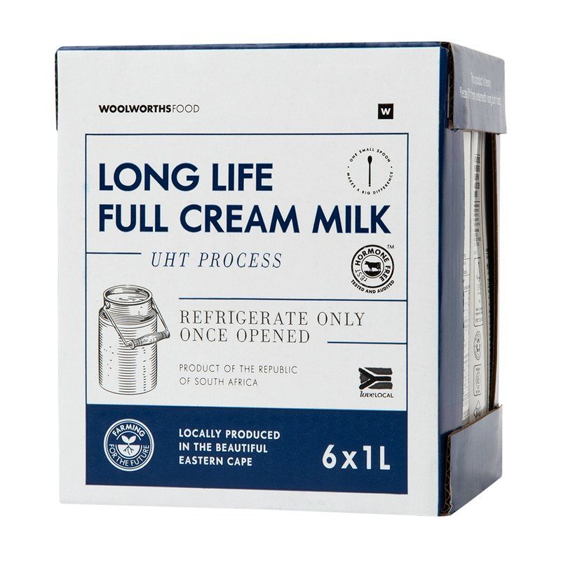 Woolies Long Life Full Cream Milk 6 x 1 L