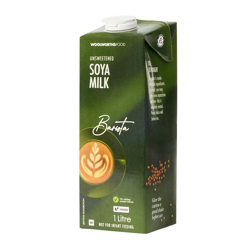 Woolies Barista Unsweetened Soya Milk 6 x 1 L