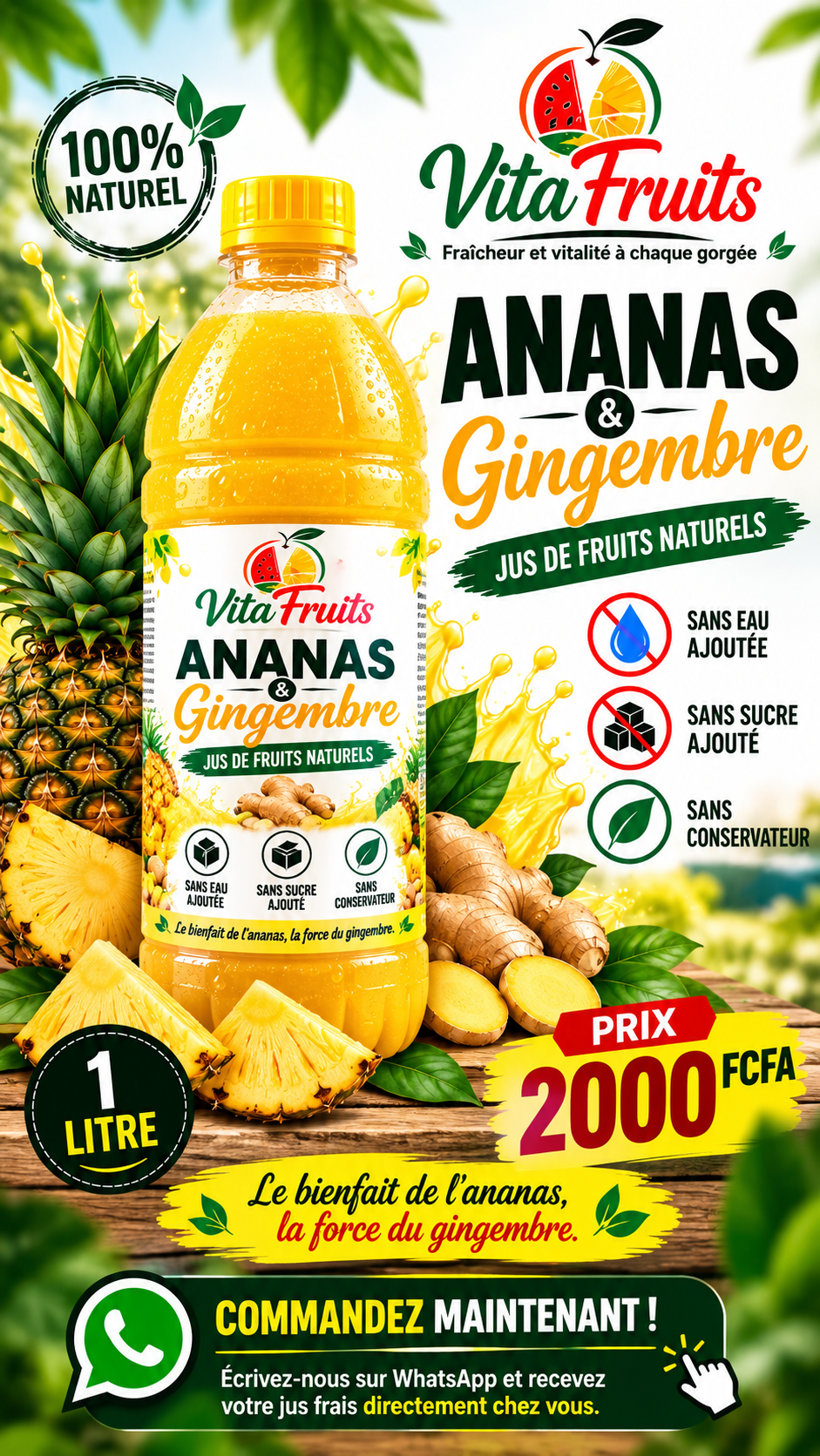 Jus de fruit ananas gingembre 1litre