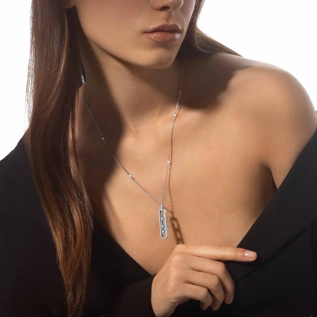 Glitz Crystal Long Bar Pendant Necklace