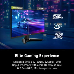 Monitor gamer MSI MAG 275QF de 27 polegadas, 2560 x 1440 (WQHD), 240Hz, AMD FreeSync Premium, HDMI, DisplayPort, VESA, inclinação, ajuste de altura, 0,05ms GTG, preto