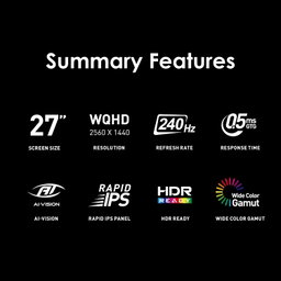 Monitor gamer MSI MAG 275QF de 27 polegadas, 2560 x 1440 (WQHD), 240Hz, AMD FreeSync Premium, HDMI, DisplayPort, VESA, inclinação, ajuste de altura, 0,05ms GTG, preto