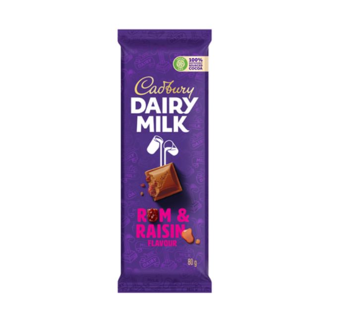 Cadbury rum & raisin chocolate slab 80g