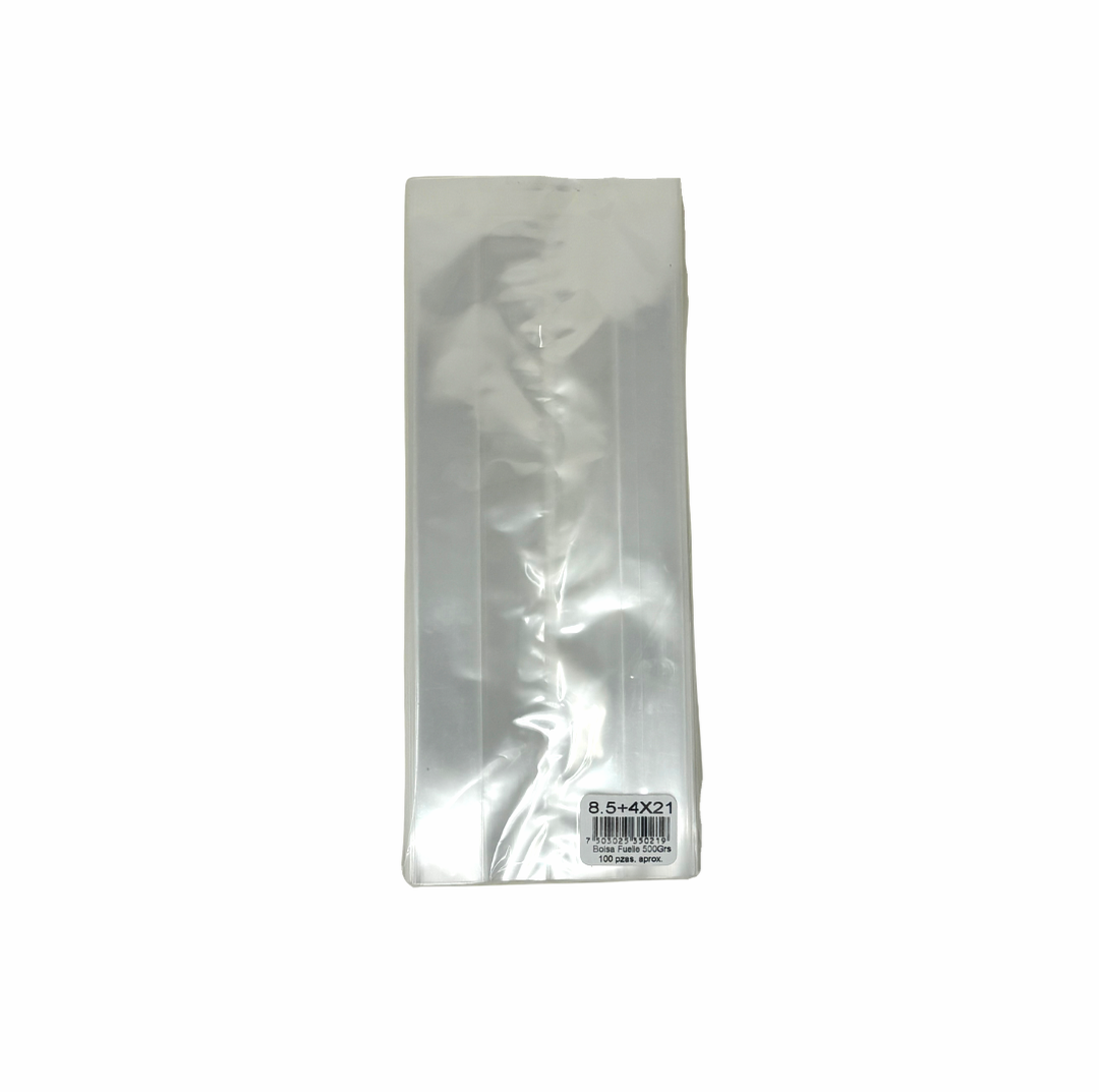 BOLSA CELOFAN CON FUELLE 8.5X4x21