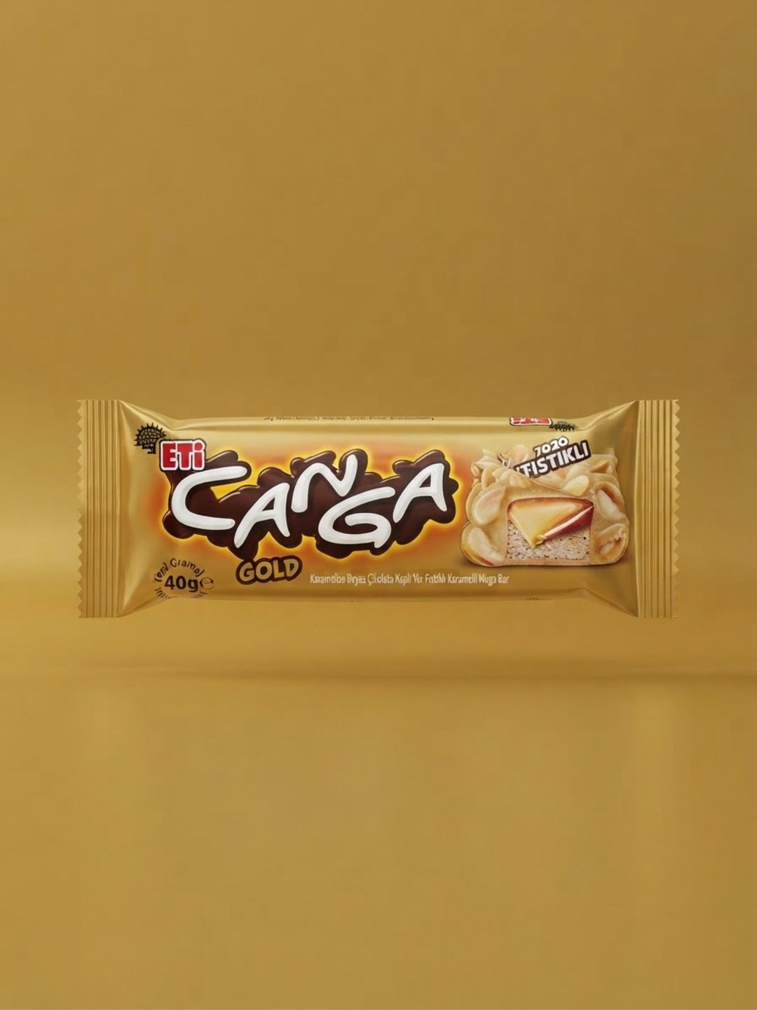 ETİ Canga Gold Karamelize Beyaz Çikolata Kaplı Yer Fıstıklı Karamelli Nuga Bar 40g