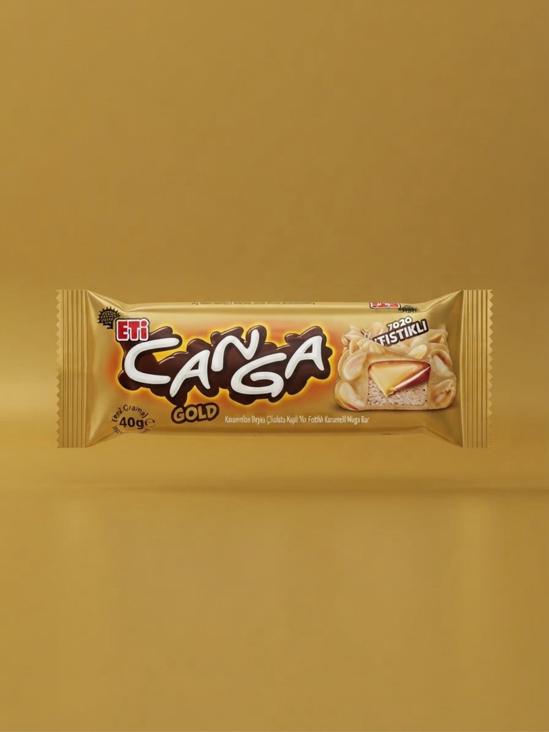 ETİ Canga Gold Karamelize Beyaz Çikolata Kaplı Yer Fıstıklı Karamelli Nuga Bar 40g_0