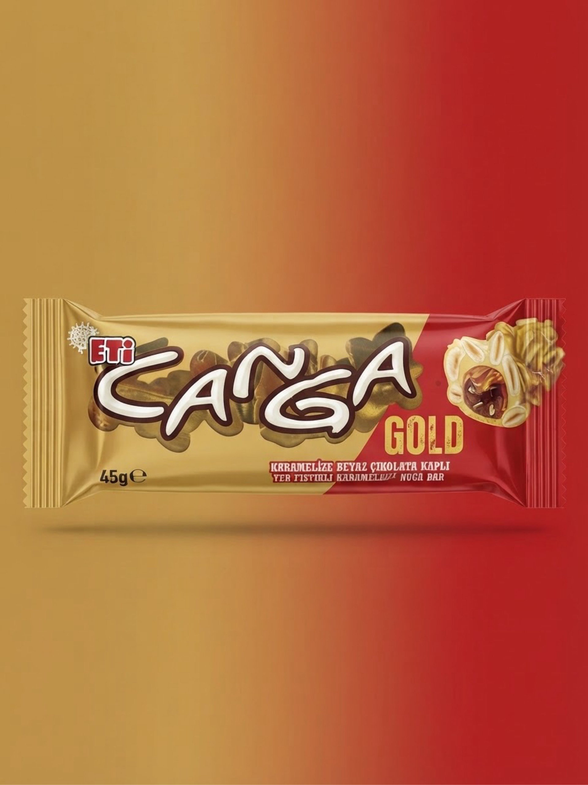 ETİ Canga Gold Karamelize Beyaz Çikolata Kaplı Yer Fıstıklı Karamelli Nuga Bar 45g_0