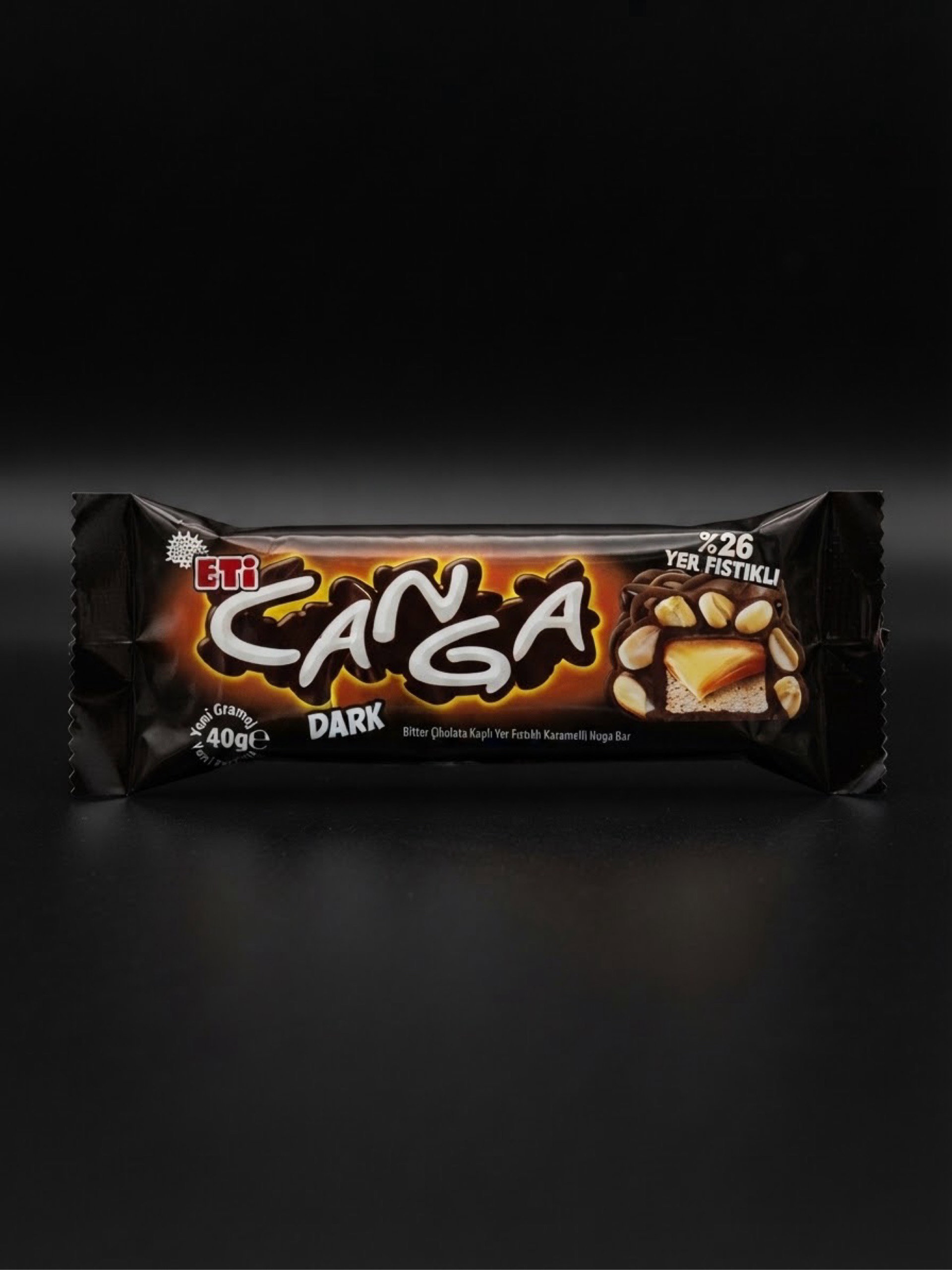ETİ Canga Dark Bitter Çikolata Kaplı Yer Fıstıklı Karamelli Nuga Bar 40g_0