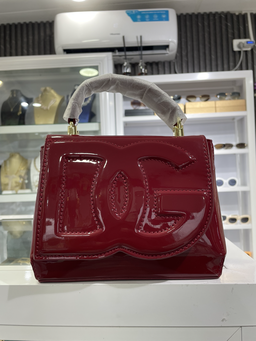 Glossy Sculpted Logo Top-Handle Bag - Burgundy