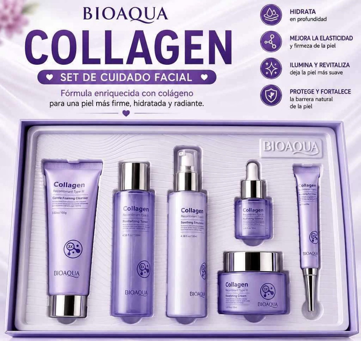 Set de Cuidado Facial de Colágeno 6 Piezas - Bioaqua_0