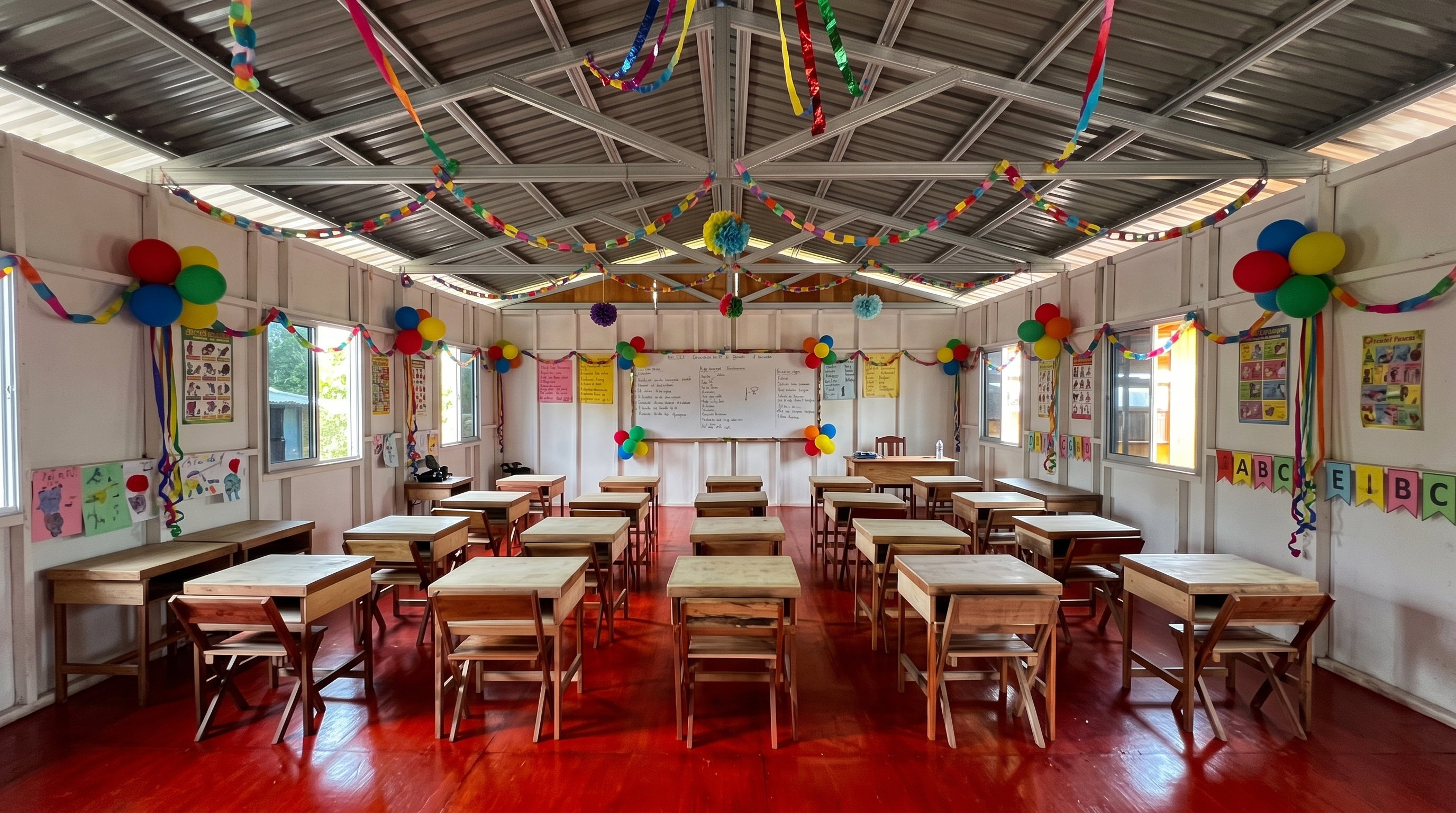 🏫水上贫民学校添课桌和椅子
