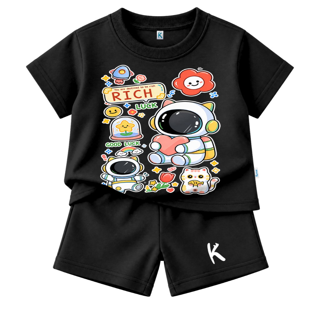 SETELAN PENDEK SERIES KAWAI STICKER LUCK ASTRO CAT